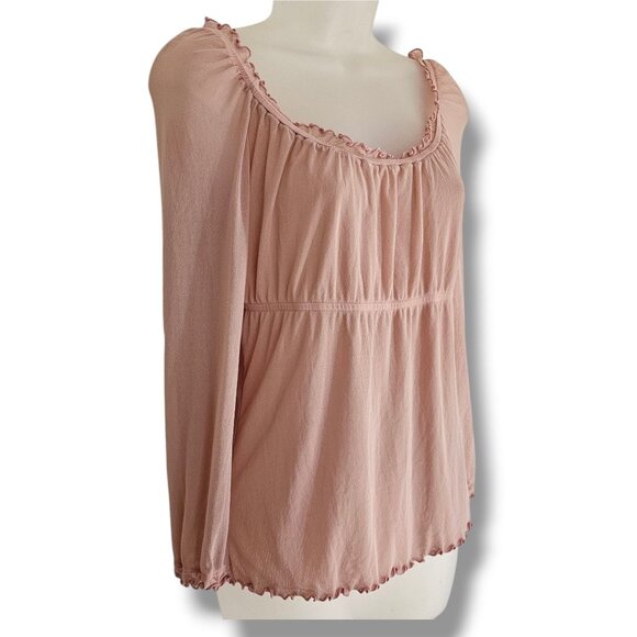 Y2K 90s Guess Babydoll Peasant Top Womens M Pink Mesh Semi-Sheer Ruffle Fairy - Picture 3 of 10